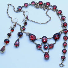 Victorian Earrings Necklace Bracelet 18k Gold Garnets French Jewelry Set (6584)
