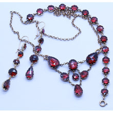 Victorian Earrings Necklace Bracelet 18k Gold Garnets French Jewelry Set (6584)