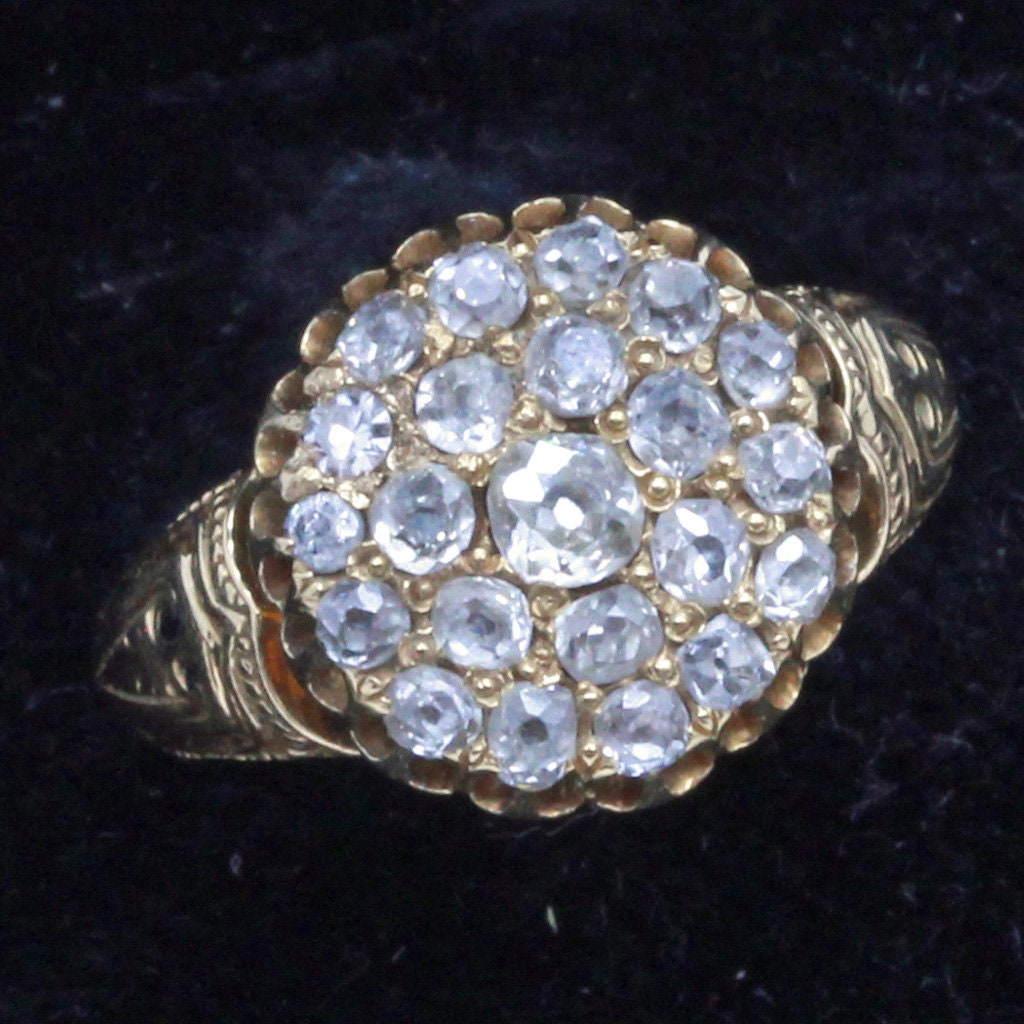 Antique early Victorian Ring 18k Gold Diamonds French Unisex (7112)