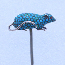 Antique Victorian Mouse Stick Pin Tie Brooch Gold Silver Turquoise Garnet (7114)