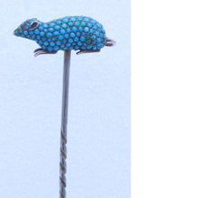 Antique Victorian Mouse Stick Pin Tie Brooch Gold Silver Turquoise Garnet (7114)