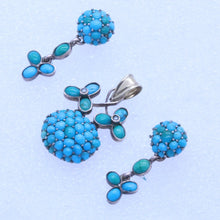 Antique Victorian Earrings Pendant Jewelry Set 9k Gold Turquoise Pearls (7115)