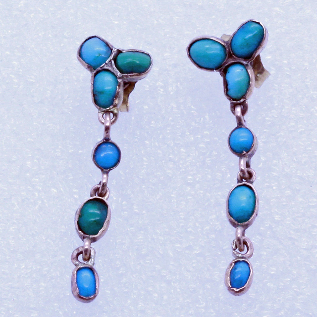 Antique Victorian Earrings Turquoise and Gold Dangle Earrings (7117)