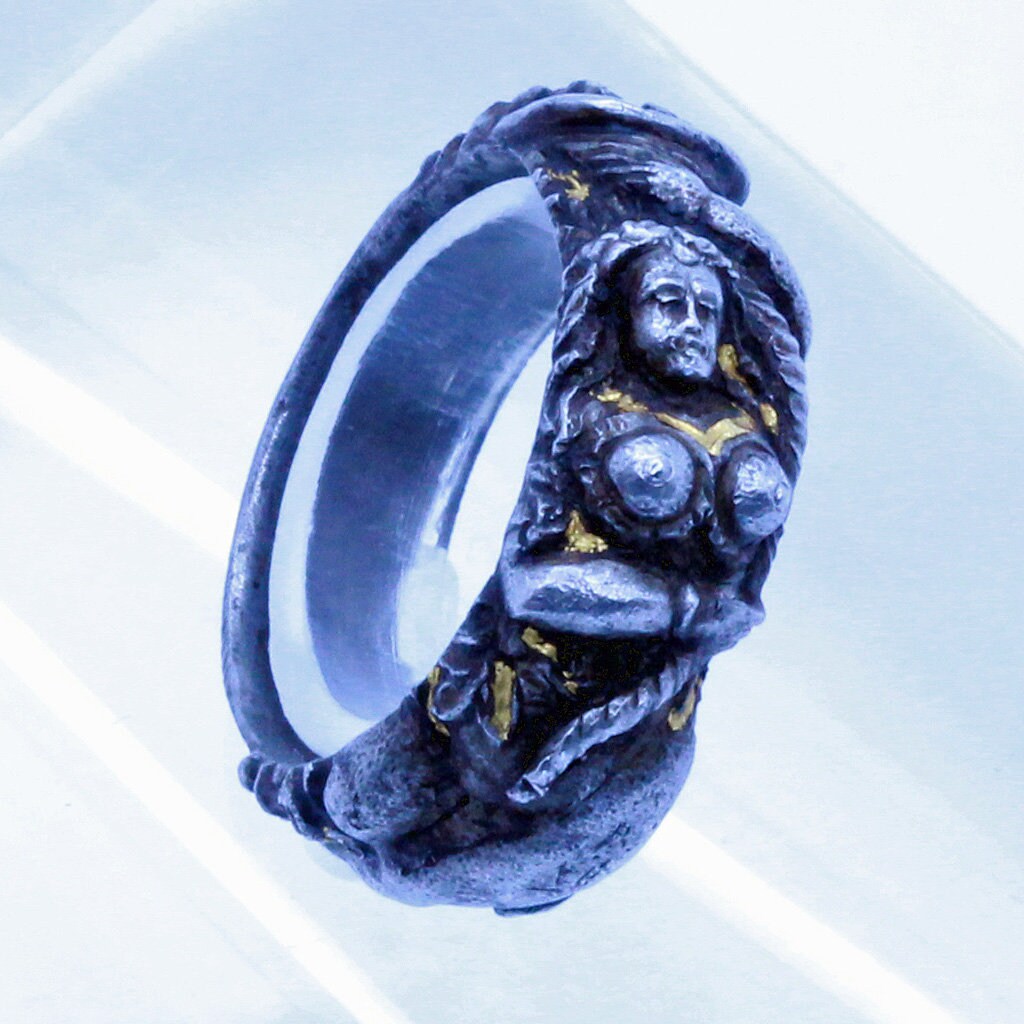 Froment-Meurice Antique Ring Steel Gold Figural Nude Mixed Metal Unisex (7120)
