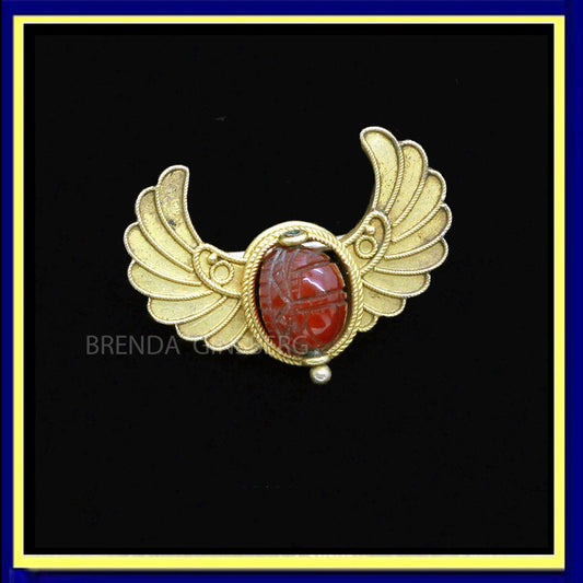 Antique Egyptian Revival Scarab Brooch Gold Carnelian Swivels Victorian (6849)