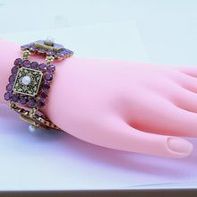 Antique Victorian Bracelet 18k Gold Garnets Pearls Enamel Signed PM (7122)