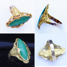 Chinese Ring 22k Gold Jade Dragons Foo Dogs Antique Vintage Unisex (7125)