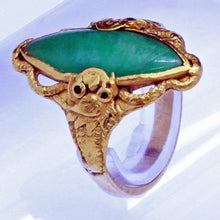 Chinese Ring 22k Gold Jade Dragons Foo Dogs Antique Vintage Unisex (7125)