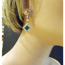 Antique Earrings Platinum Diamonds Emeralds Colombia w Certificates (7128)