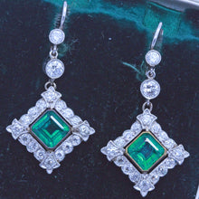 Antique Earrings Platinum Diamonds Emeralds Colombia w Certificates (7128)