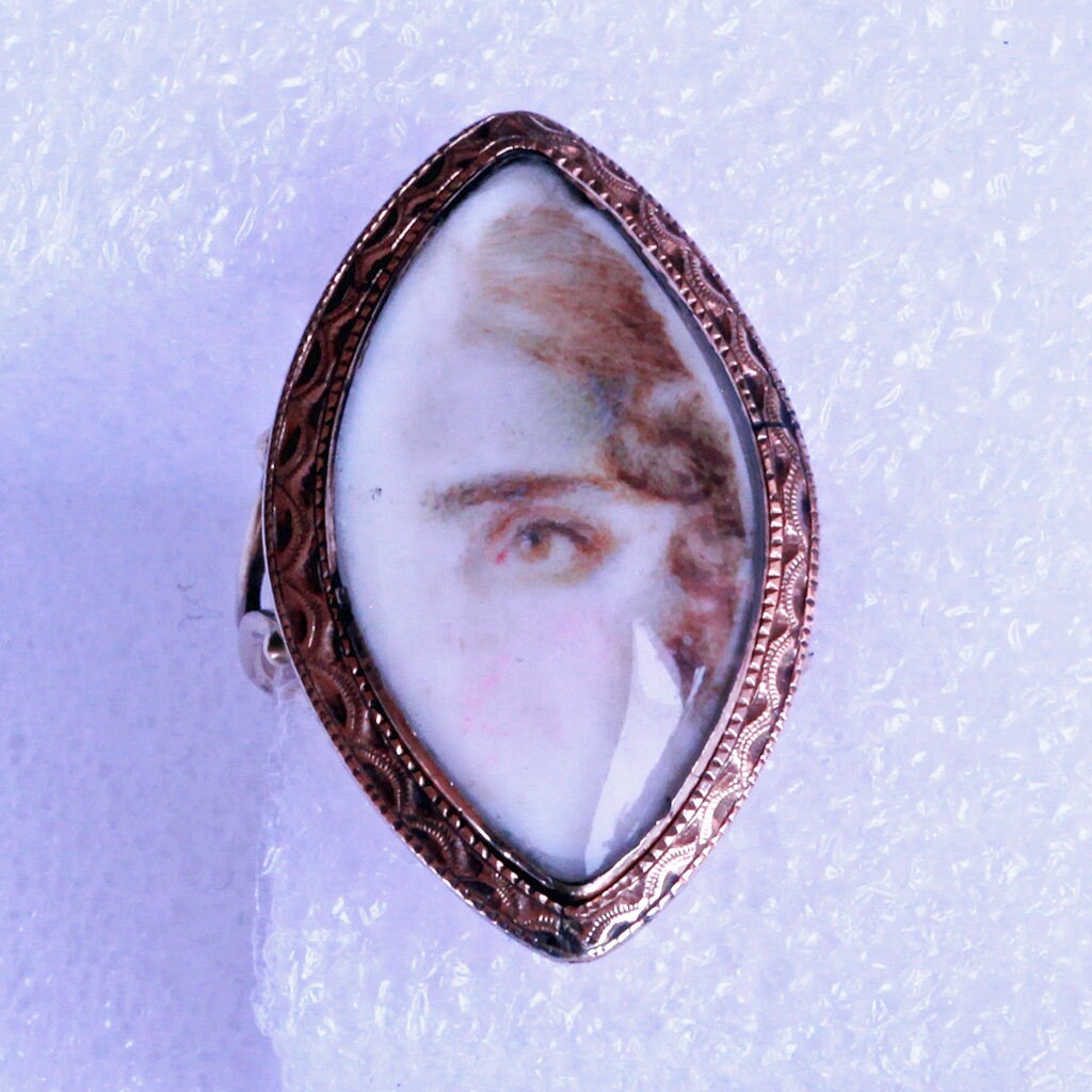 Antique Georgian Ring Miniature Eye Portrait 15ct Rose Gold Eye Miniature (7132)