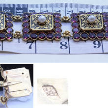 Antique Victorian Bracelet 18k Gold Garnets Pearls Enamel Signed PM (7122)