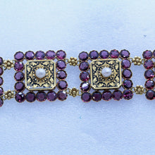 Antique Victorian Bracelet 18k Gold Garnets Pearls Enamel Signed PM (7122)