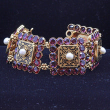 Antique Victorian Bracelet 18k Gold Garnets Pearls Enamel Signed PM (7122)