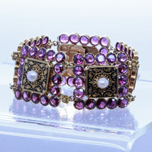 Antique Victorian Bracelet 18k Gold Garnets Pearls Enamel Signed PM (7122)