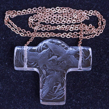 R. Lalique Antique Glass Pendant Storks Cignognes 1919 Gold Chain Unisex (7123)