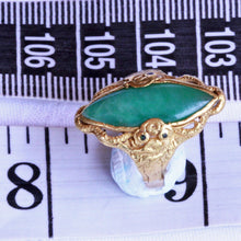 Chinese Ring 22k Gold Jade Dragons Foo Dogs Antique Vintage Unisex (7125)