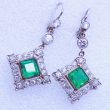 Antique Earrings Platinum Diamonds Emeralds Colombia w Certificates (7128)