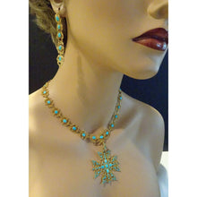 Georgian Set 18k Gold Turquoise Earrings Necklace Bracelets Pendant Brooch (7130)