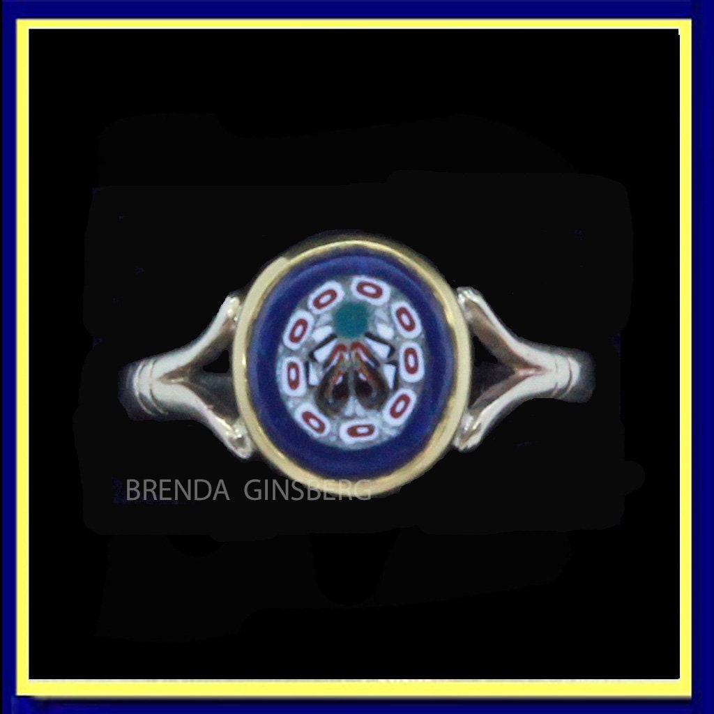 Antique Victorian Micromosaic Ring Gold Micro Mosaic Fly English Unisex (7144)