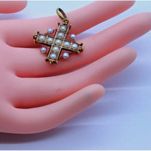 Carlo Giuliano Cross Pendant 18k Gold Natural Pearls Enamel original box (7146)