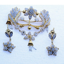 Antique Jewelry Set Earrings Brooch-Pendant Gold Natural Pearls Bridal (7155)