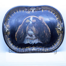 Antique Victorian Tole Tray Handpainted Cavalier King Charles Spaniel Dog (6904)