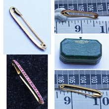 LACLOCHE FRES PARIS Antique Brooch 18k Gold Rubies Safety Pin Original Box (7141)