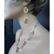 Antique Georgian Victorian Earrings Necklace Set 14k Gold Carnelian Italy (7143)
