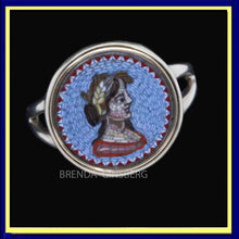 Antique Roman Micromosaic Ring 14k gold Portrait lady w foliage Unisex (7145)