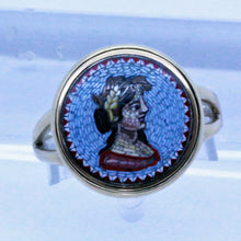 Antique Roman Micromosaic Ring 14k gold Portrait lady w foliage Unisex (7145)