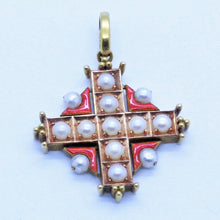 Carlo Giuliano Cross Pendant 18k Gold Natural Pearls Enamel original box (7146)