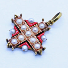 Carlo Giuliano Cross Pendant 18k Gold Natural Pearls Enamel original box (7146)