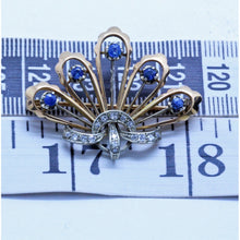 Vintage Retro Pair Brooches 18k Gold Diamonds Sapphires c1940 (7157)
