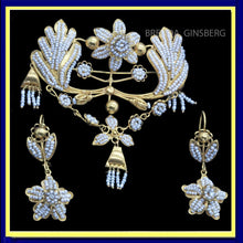 Antique Jewelry Set Earrings Brooch-Pendant Gold Natural Pearls Bridal (7155)