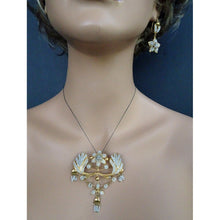 Antique Jewelry Set Earrings Brooch-Pendant Gold Natural Pearls Bridal (7155)