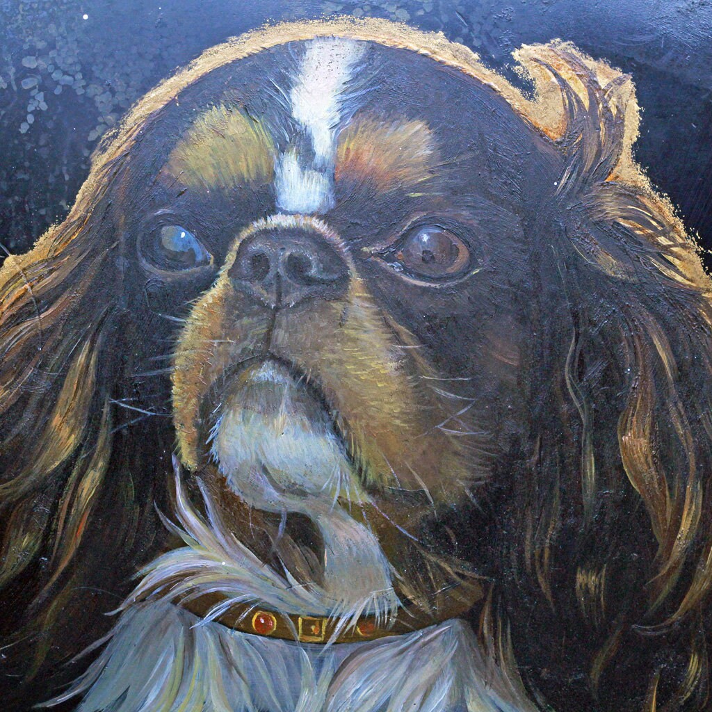 Antique Victorian Tole Tray Handpainted Cavalier King Charles Spaniel Dog (6904)