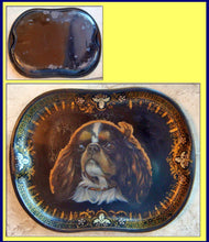Antique Victorian Tole Tray Handpainted Cavalier King Charles Spaniel Dog (6904)
