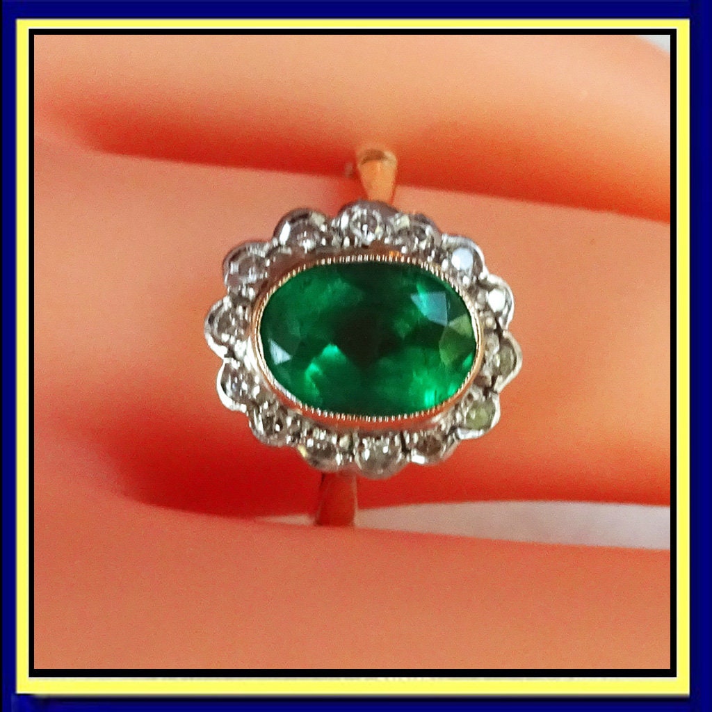 Vintage Natural Emerald Diamond Ring 18k Gold E.G.L. Certificate (6041)