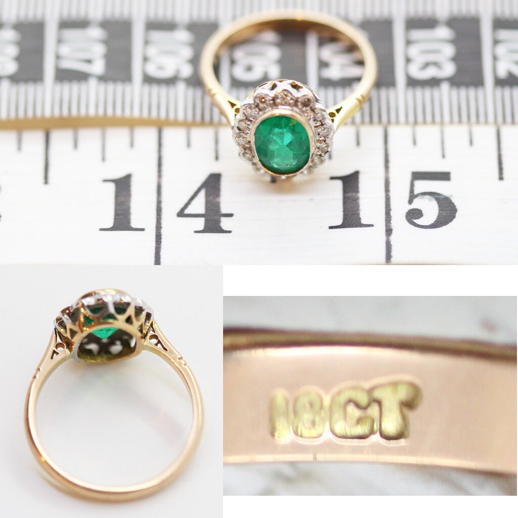 Vintage Natural Emerald Diamond Ring 18k Gold E.G.L. Certificate (6041)