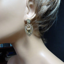 Victorian Etruscan Revival Dangle Earrings Gold Granulation Filigree (6428)