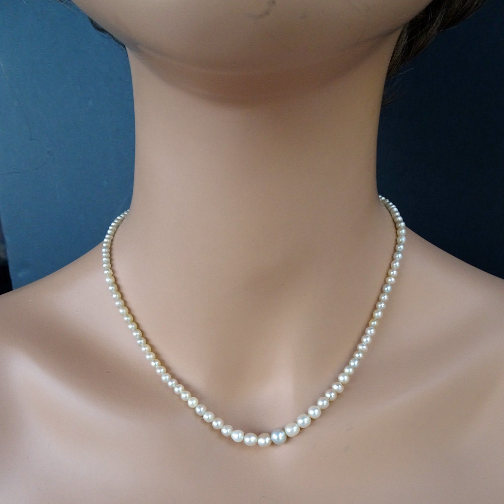 Vintage Natural Saltwater Pearl Necklace Diamond Emerald Gem Certificate (5881)