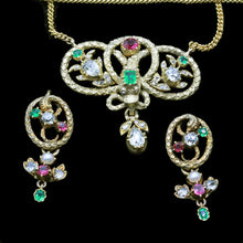 Antique Dangle Snake Earrings Necklace Set Gold Diamonds Emeralds Rubies (6621)