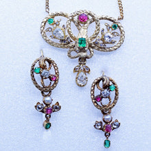 Antique Dangle Snake Earrings Necklace Set Gold Diamonds Emeralds Rubies (6621)
