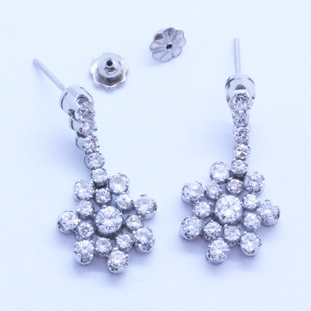 Vintage Earrings Dangle Ear Pendants Diamonds Platinum Mid Century (7142)
