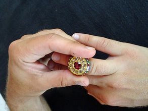 Mughal Ring 22k Gold Diamonds Garnet Enamel Man's Jewelry w Appraisal (4733)