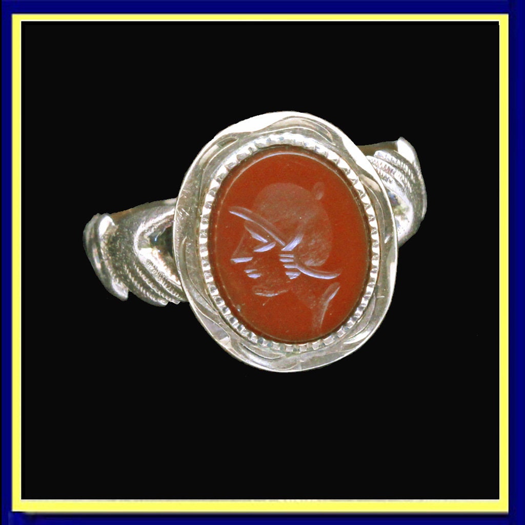 Antique Georgian Fede Ring 12k Gold Hands Hardstone Intaglio Cameo Unisex (6714)
