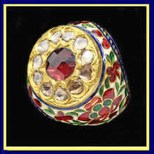 Mughal Ring 22k Gold Diamonds Garnet Enamel Man's Jewelry w Appraisal (4733)