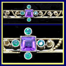 Antique Etruscan Revival Brooch Gold Demantoid Garnets Amethyst Unisex (6851)