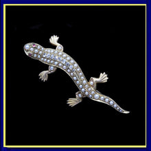 Antique Brooch Lizard Salamander Gold Diamonds Pearl Ruby Unisex (6688)